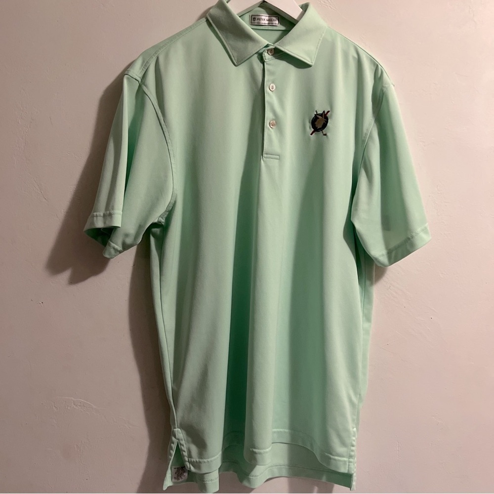 Peter Millar Polo Shirt M Lime Green Short Sleeve Outdoor Golf Mens Indian Logo